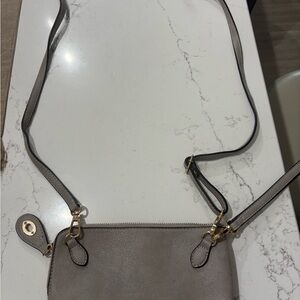 Gray Leather Crossbody Bag